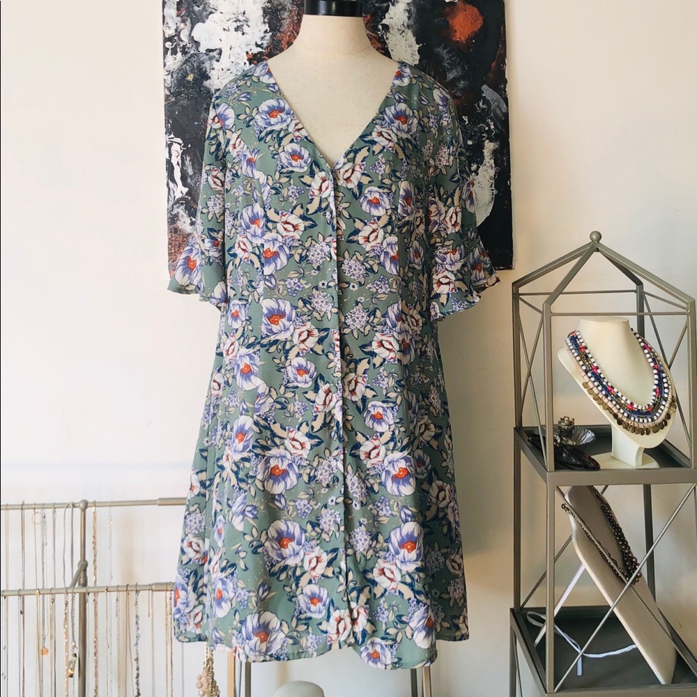 Blue rain floral dress
